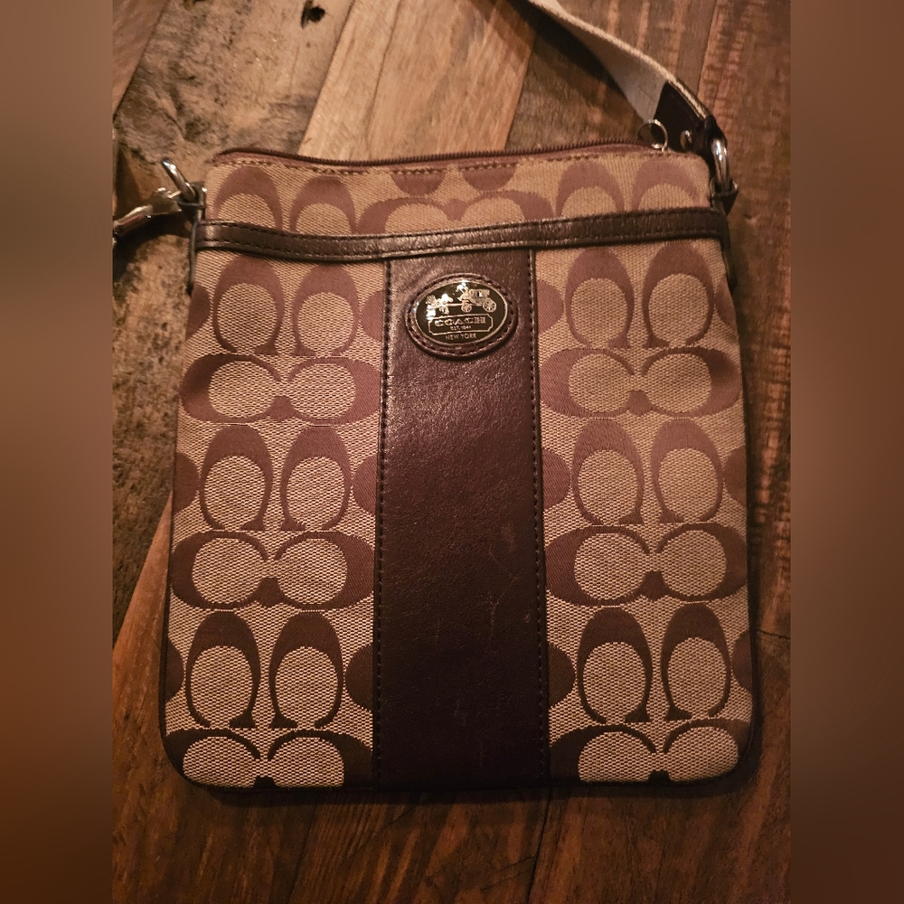 Coach Monogram Canvas Crossbody with Leather Trim